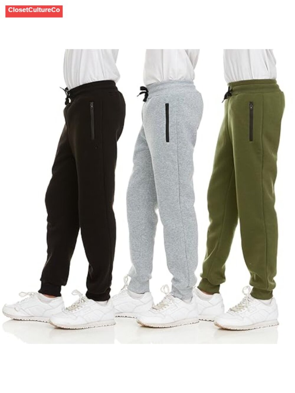 Boys Fleece Sweatpants 3-Pack Athletic Joggers Zipper Pocket Drawstring